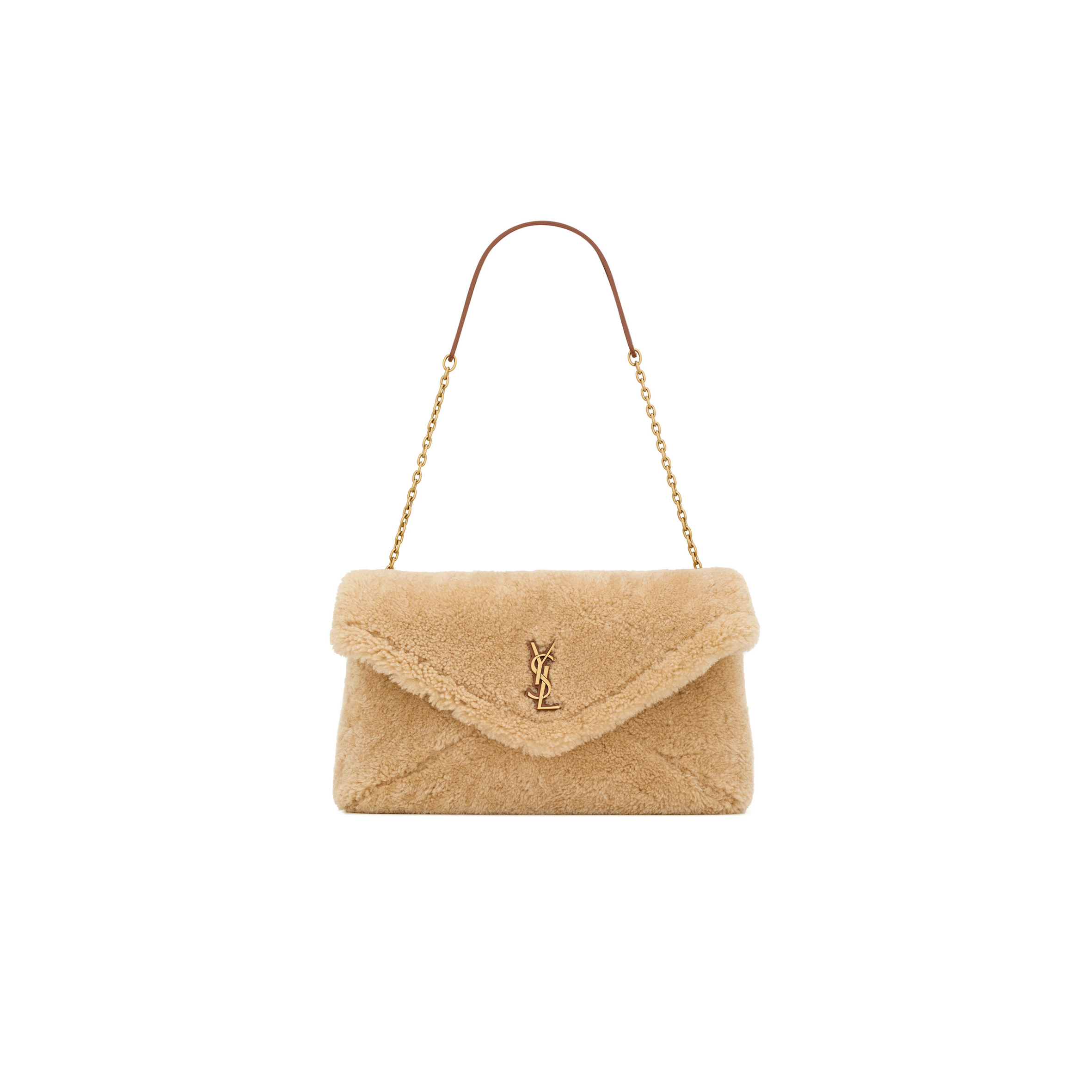 YSL CASSANDRE LARGE POUCH ON CHAIN IN SHEARLING 8536110T84W9210 (29.5*18*5cm)